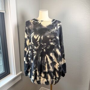 Natural Life Black Cream Tie Dye Cotton Sweater Oversized Pullover Size L/XL